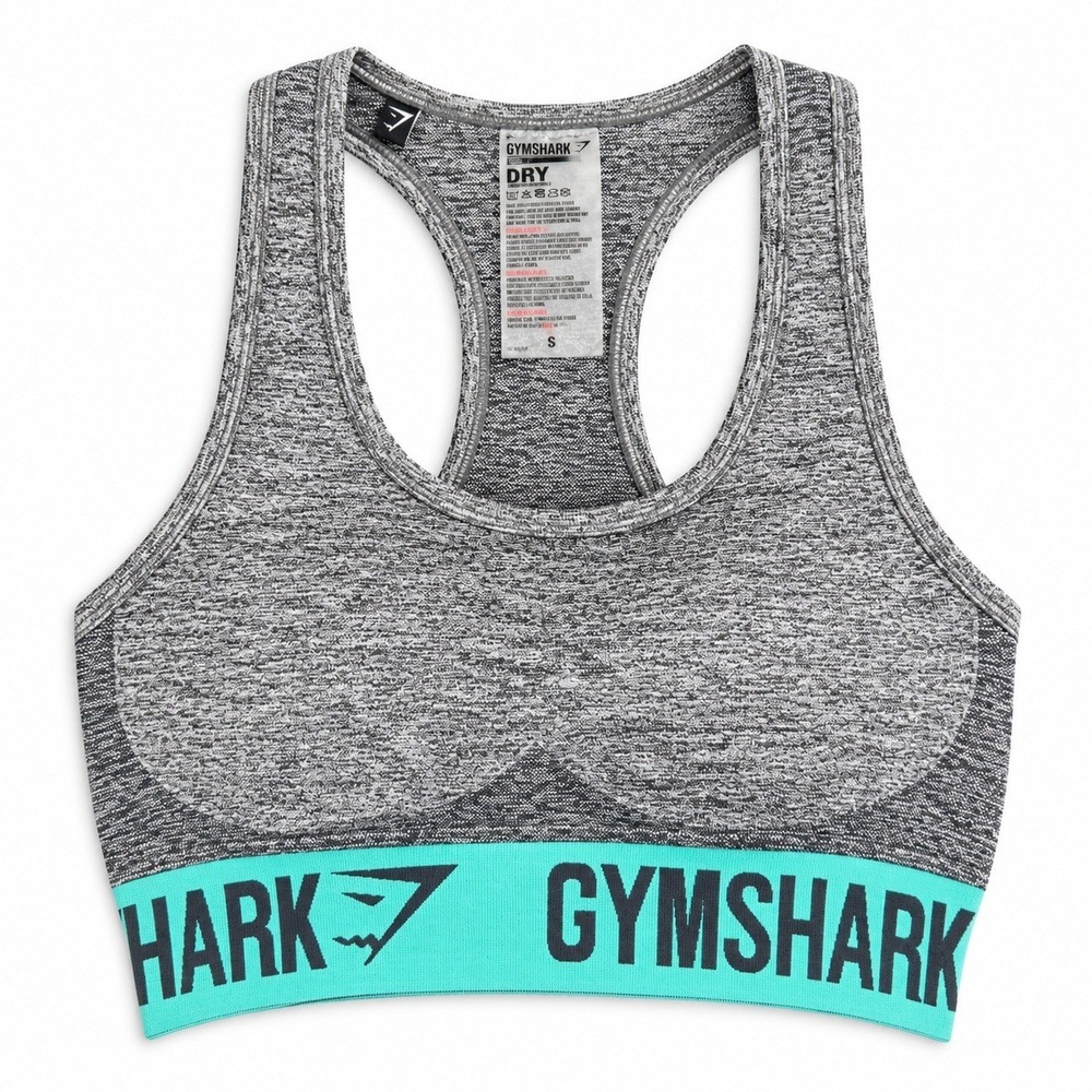 Gymshark Womens Size S Cropped Racerback Tank Gray Teal Seamless Workout Yoga